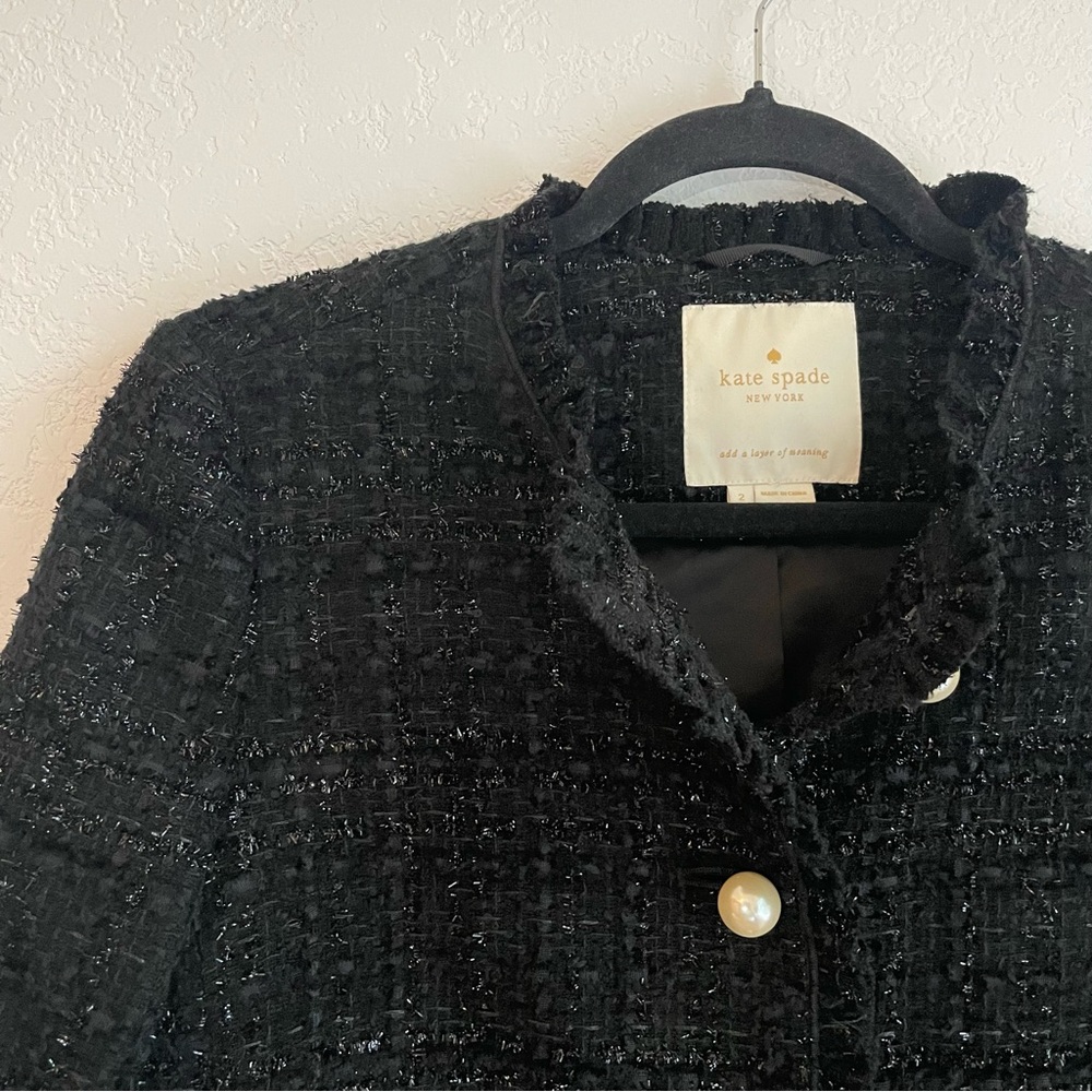 Kate Spade Black Sparkle Tweed Jacket - Picture 2 of 8